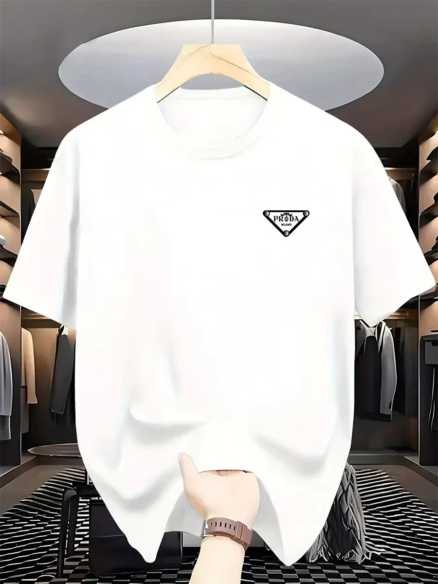 2026 New men's Milan fashion trend international brand printed T-shirt, pure cotton round neck, casual urban luxury high-endY2K