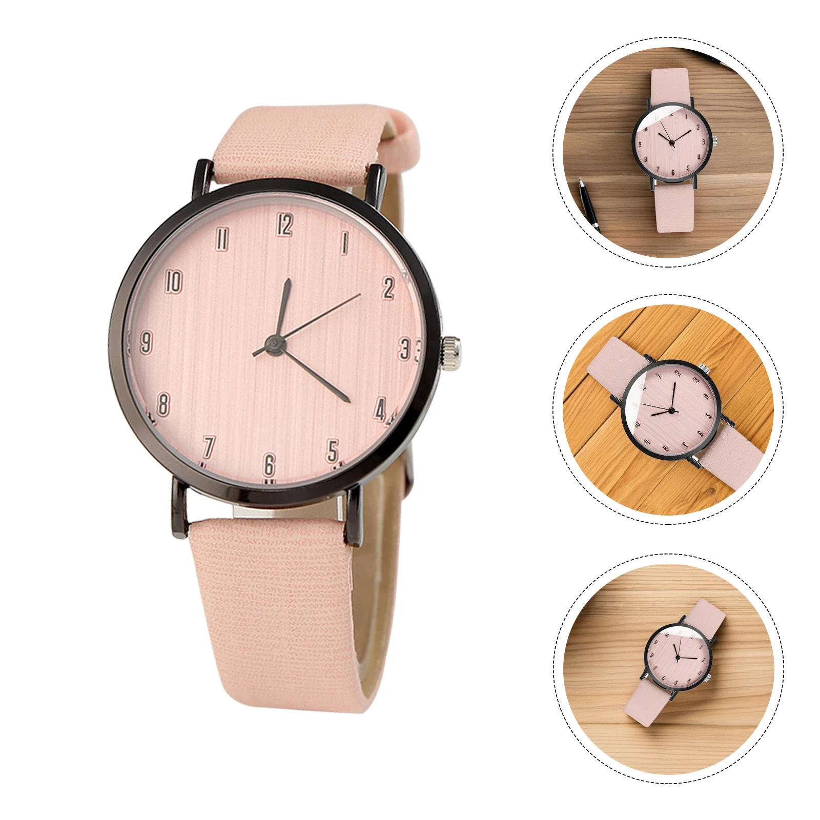 

Quartz Women Watch Stylish Band Wood Grain Pattern Simple Design Casual Party School Date Fashion Watch