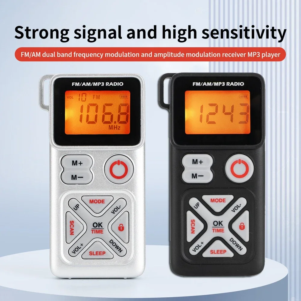 Multi-functional Mini Pocket Radio Portable FM AM MP3 Radios Recevier Sleep Timer Headphones Jack TF Card Type-C Rechargeable