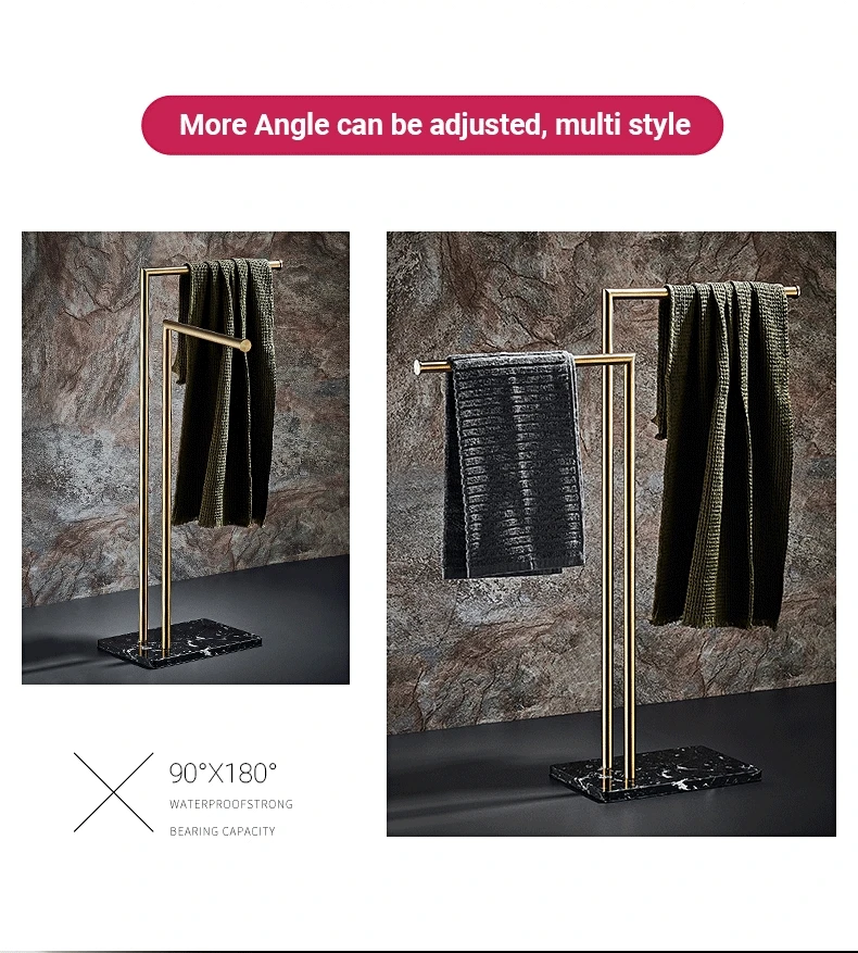 Floor Standing Marble Stone Base Luxury Hotel Towel Rack Holder Towel Storage Shelf Brush Gold Towel Bar FR1052