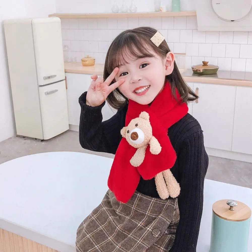 

Cute Faux Rabbit Fur Children Neck Scarf Cross Shawl Kids Winter Scarves Neckerchief Bear Children Neck Warmer Outdoor