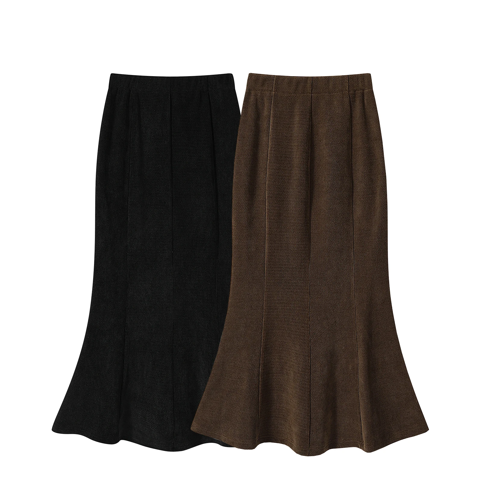 Herfst Winter Fluwelen Terug Split Vrouwen A-lijn Wikkelrokken 2025, Nieuwe Hoge Taille Terug Rits Kantoor Effen Zeemeermin Rokken Vrouwelijke