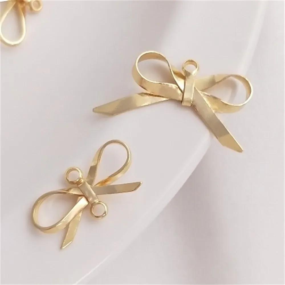 

14K Gold-plated Double Hanging Bow Pendant Connector Hand Diy Earrings Ear Jewelry Pendant Materials K140