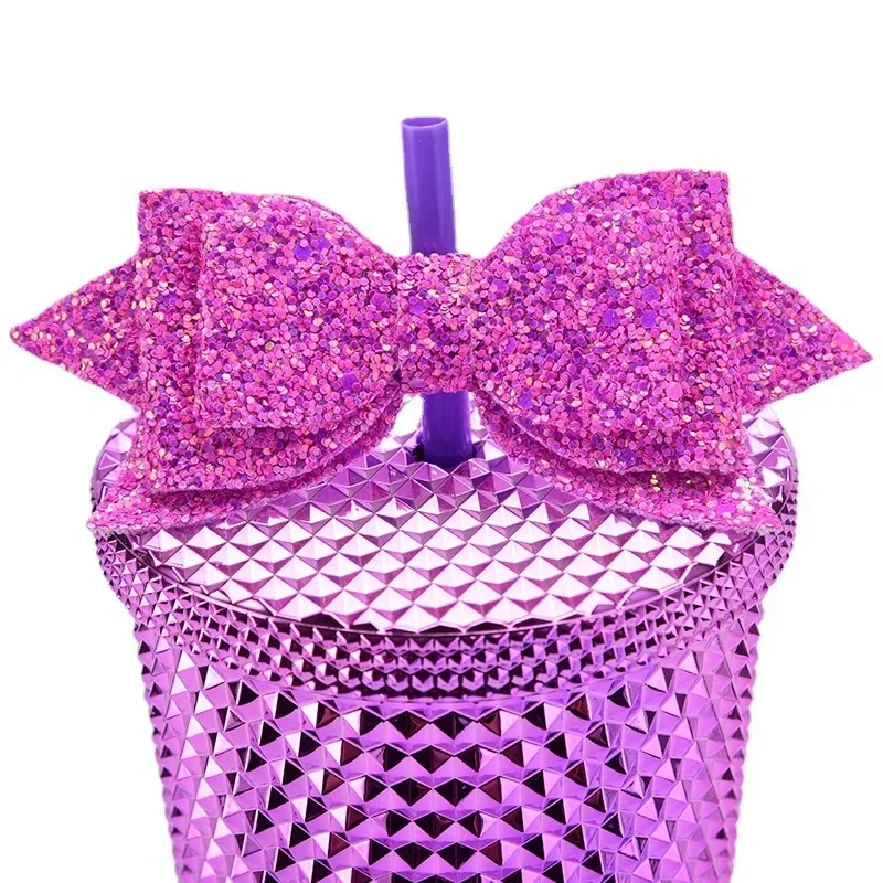 Decoração de gravata para copo Bling Glitter Straw Cup Decoração de palha Caneca Arcos de couro dos desenhos animados, vermelho, rosa, branco, azul, 1pc