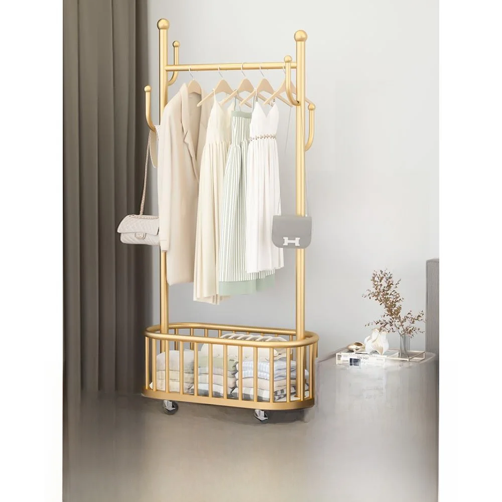 Bedroom Floor Standing Clothes Drying Rack Mobile with Wheels Simple Luxury Home Indoor Popular Clothes Hanger Coat Rack