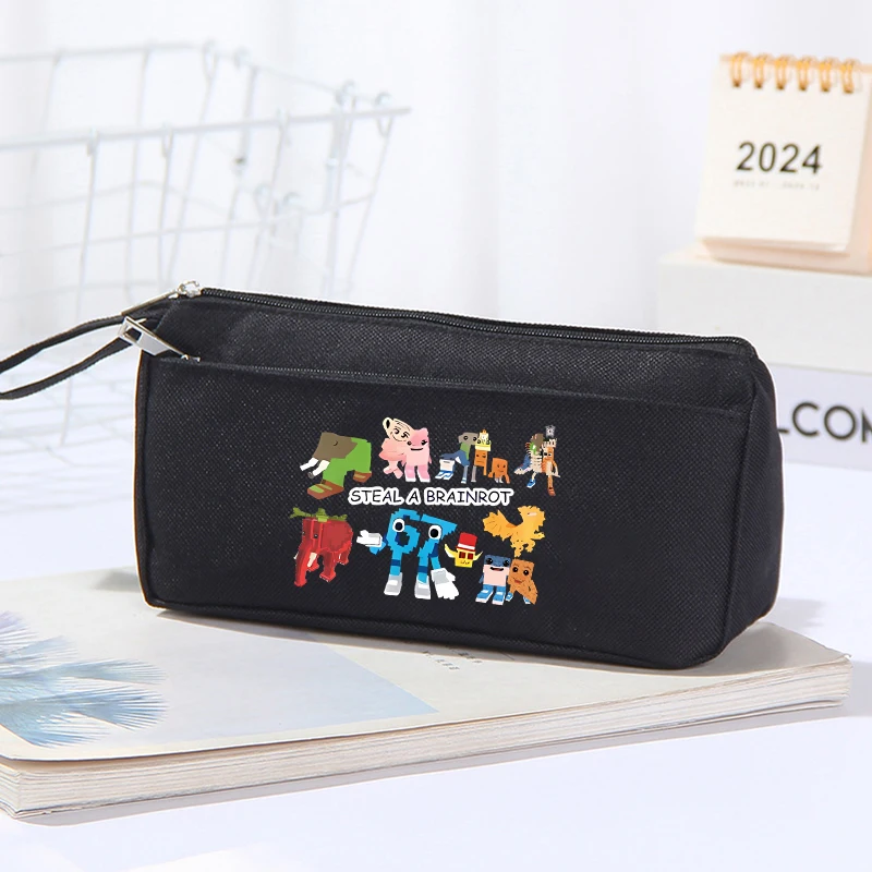 

Steal A Brainrot Fashion Portable Oxford Pencil Case Simple Cute Anime Game Double Layer Large Capacity Storage Supplies Pen Bag