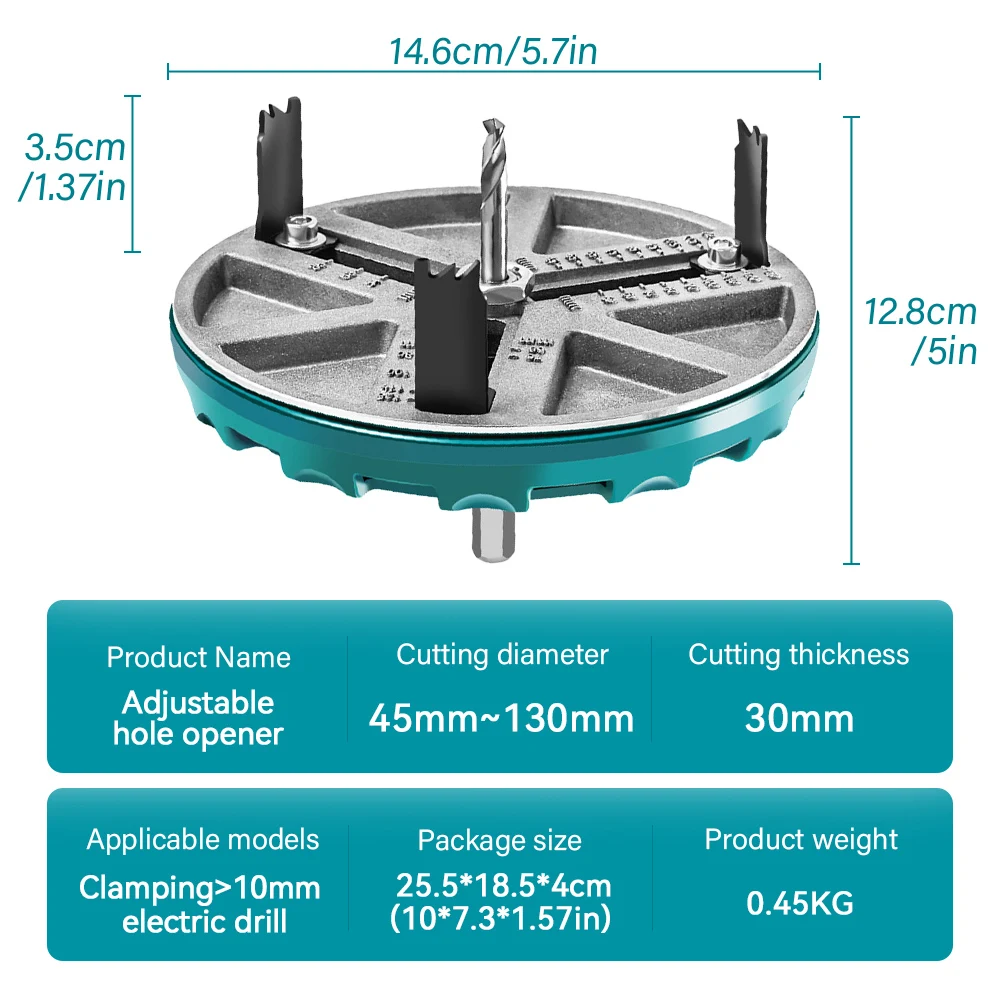 Multi-Function Adjustable Woodworking Hole Opener 45~130mm Gypsum Board Plastic Aluminum Plate Electric Drill Bit Punching Tool