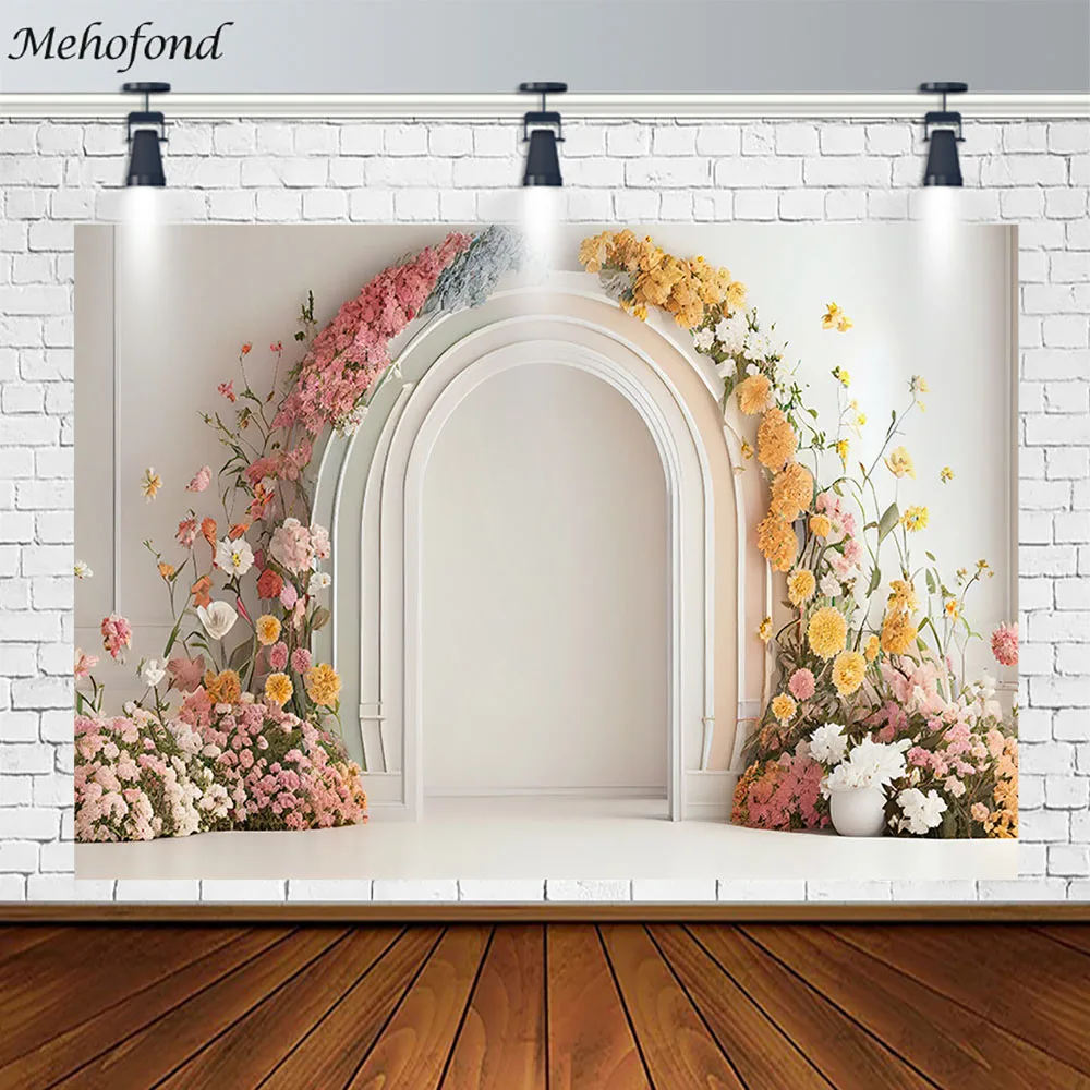 Фон для фотосъемки Mehofond в европейском стиле изогнутые цветы ворота Девушка торт разбивает декорацию фон для фотостудии