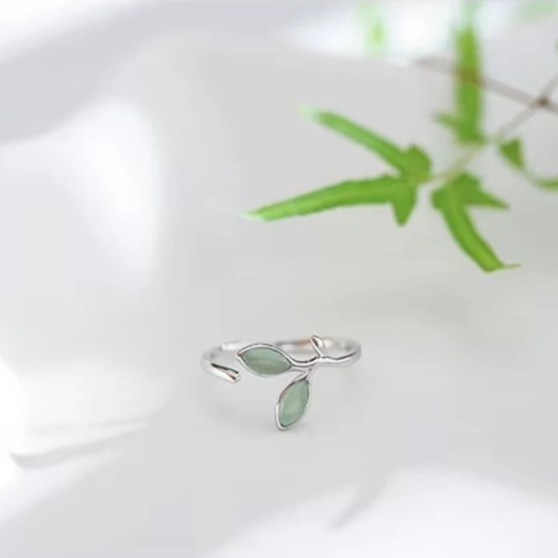 925 Sterling Silver Tree Foglia Anelli Aperti Per Le Donne Della Signora di Modo di Prevenire L\'allergia Sterling-argento-gioielli