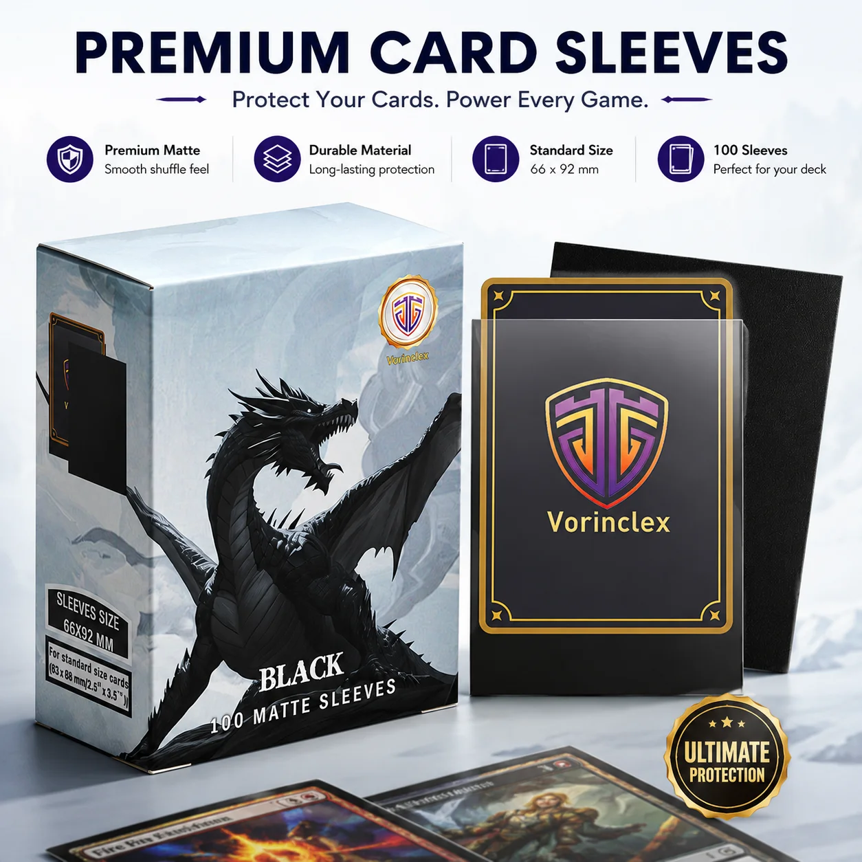 

100PCS 66X92MM Matte Trading Card Sleeves Game Card Sleeves Standard Size Card Protector for PTCG/MTG (Black)