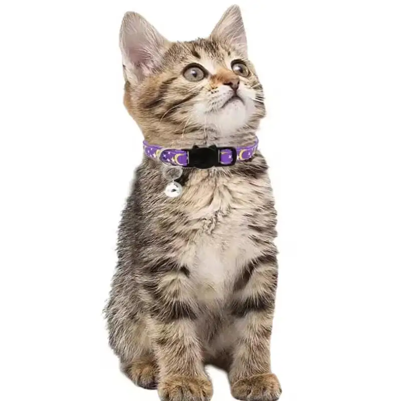 Pretty Reflective Breakaway Cat Collars with Bells & Round Ears, Durable Polyamide Material, Adjustable Safety Pet Collar Set
