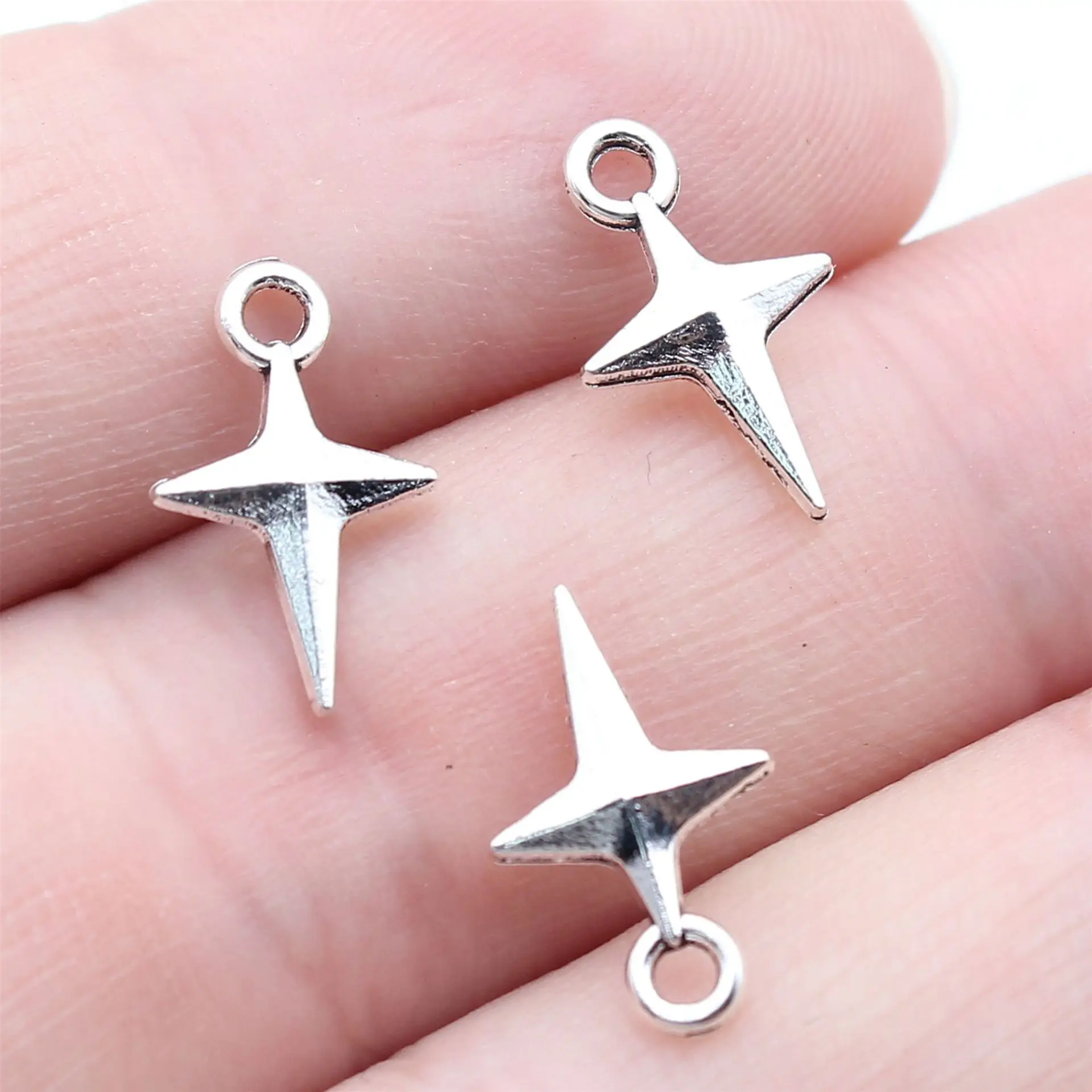 10/20Pcs Antique Silver Plated Alloy Four Pointed Star Charms Necklace Fittings Metal Pendants For Bracelet Jewelry Accessories