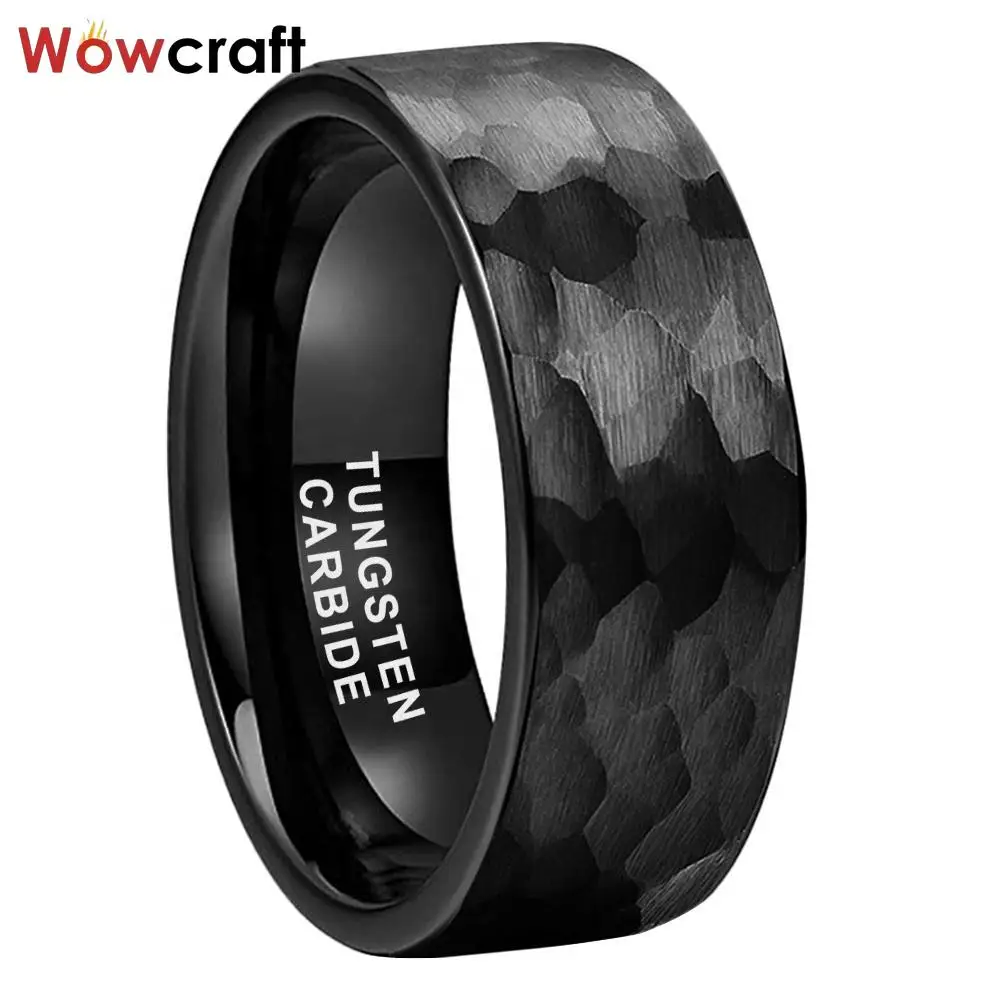 Black Hammered Tungsten Carbide Ring for Men Women Fashion Engagement Wedding Band