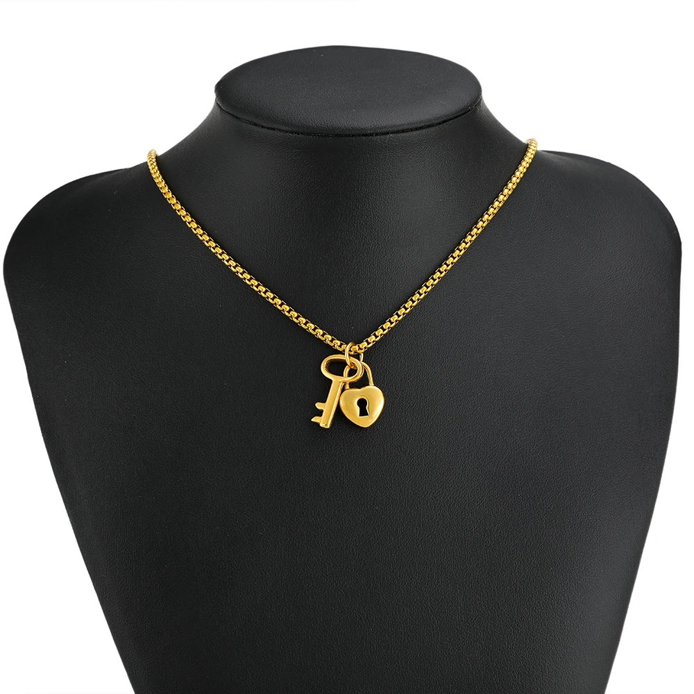 5pcs Stainless Steel Gold Color Key Lock Charms Couple Pendants for DIY Jewelry Lovers Necklaces Hiphop Bracelets Making Crafts
