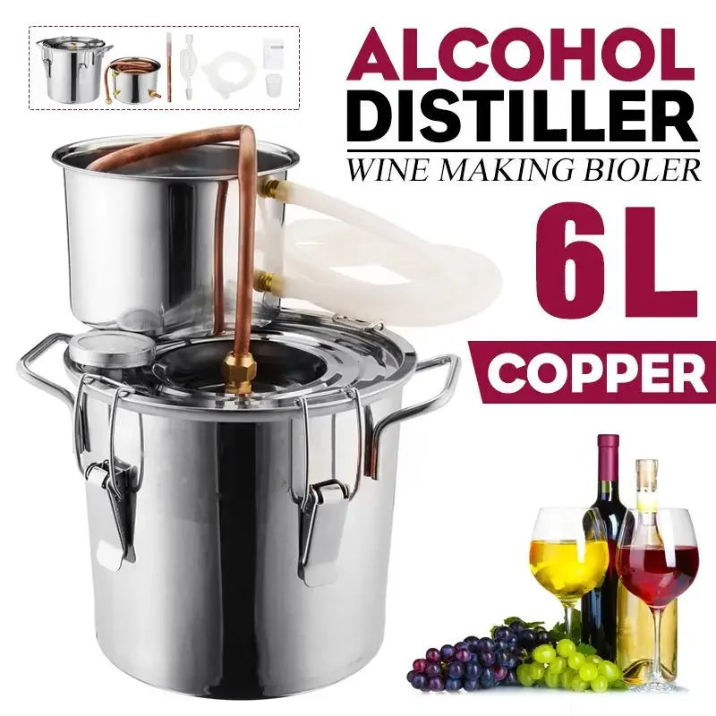 6L/2Gal DIY Moonshine Still Alcohol Distiller Copper With Circulating Pump Water Wine Brandy Essential Oil Brewing Kit