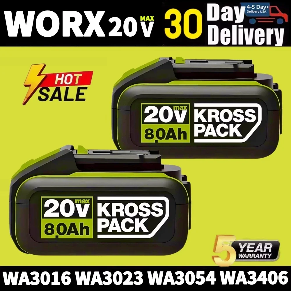 For 20V WORX Replacement  Lithium-ion Battery  6000/8000mAh for WA3551 WA3551.1 WA3553 WA3641 WX373 