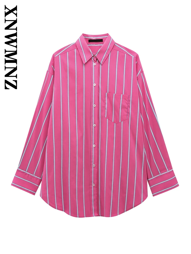 

XNWMNZ 2025 весенняя новая женская модная рубашка-пальто с длинными рукавами, модная женская верхняя одежда с оборками, свободный крой, отложной воротник, топ с принтом