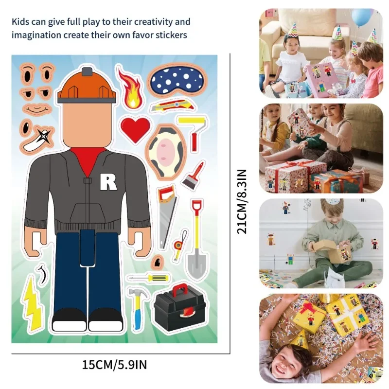 

16pcs New Roblox DIY Stickers Puzzle Face Jigsaw Educational Toy Children Fun Birthday Party Playset Supplies