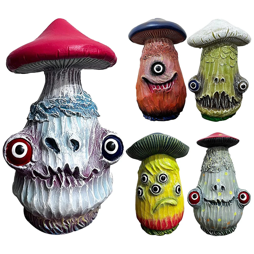 Resin Spooky Mutant Mushroom Decor Craft Halloween Decoration Unique Miniature Mushrooms Statue Multipurpose for Halloween Party