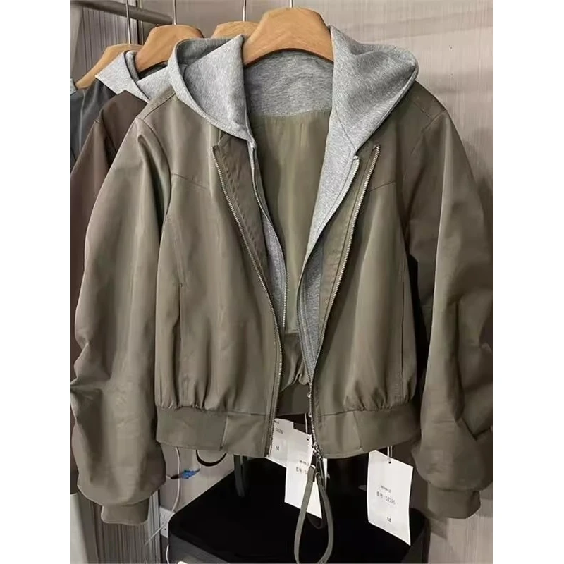 

Куртка свободного кроя с капюшоном, мужское и женское повседневное пальто для поездок на работу, искусственное двухсекционное пальто на осень и зиму