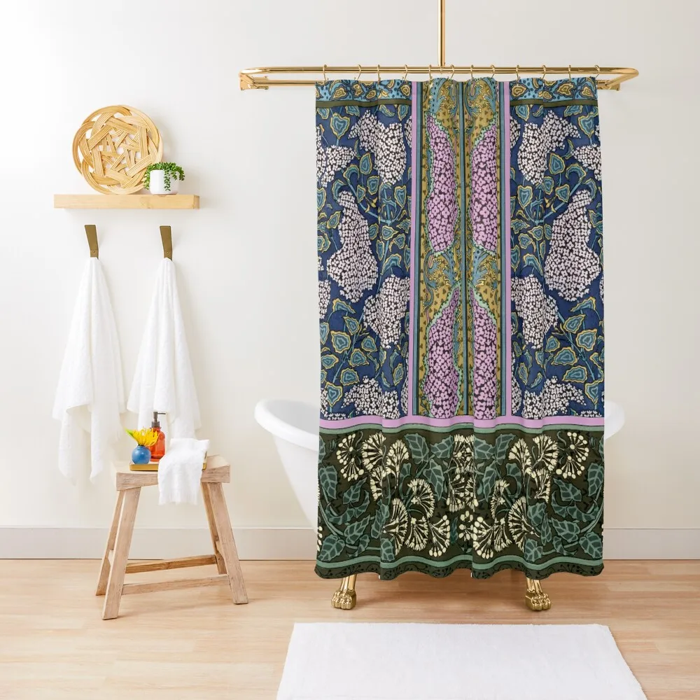 

ART NOUVEAU LILACS AND LEAVES Lilac Yellow Blue Green Floral Composition Shower Curtain Shower Bathroom Curtain