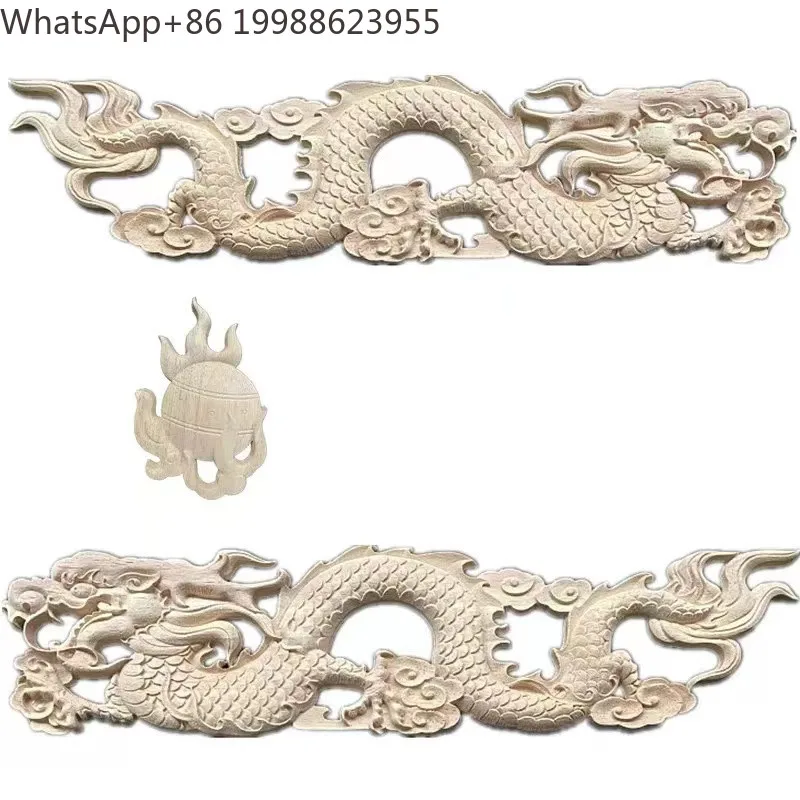 3pcs/set Chinese Wood Carving Imitation Antique Solid Wood Decal Double Dragon Play Beads Home Decoration Custom Wood Relief