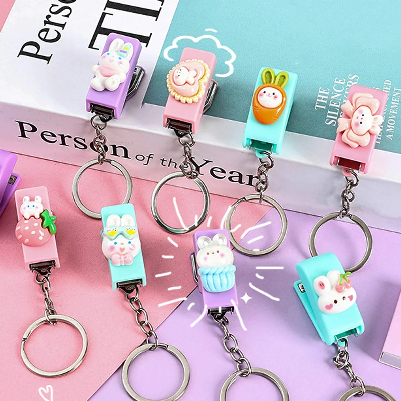 1Set Mini Macaron Color Metal Stapler Set With Staples Binding Tools Creative Keychain Office School Supplies Student Stationery