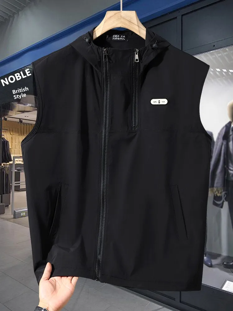 Men's Casual Hooded oulder Pad Set Thin Summer Workwear Vest orts Two-Piece Set plus Size Comfortable Breathable Lightweight