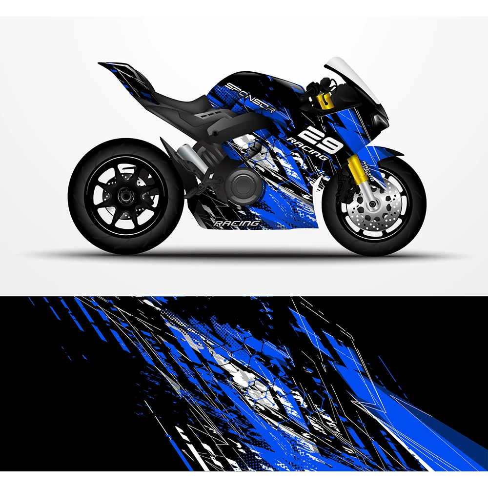 

Blue and Black Stripes Full Body Racing Graphic Decals Vinyl Wrap Motorcycle Full Wrap Stickers Decorative Decal 200*58cm