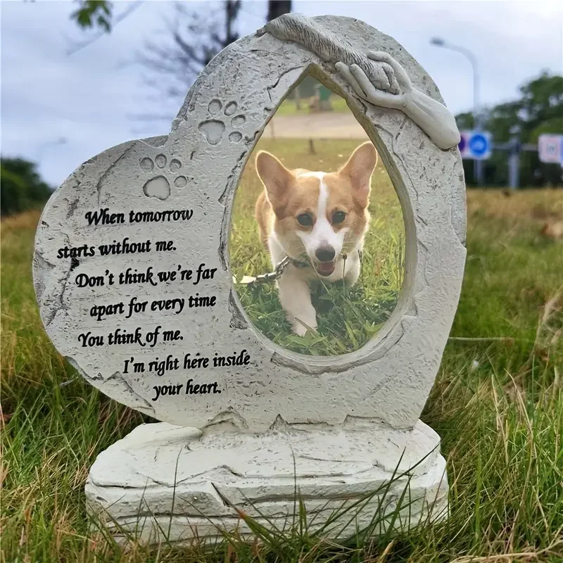 

Heart Shaped Pet Dog & Cat Memorial Stones & Photo Frame-Outdoor/Indoor Garden Headstones for Loss Sympathy Gift