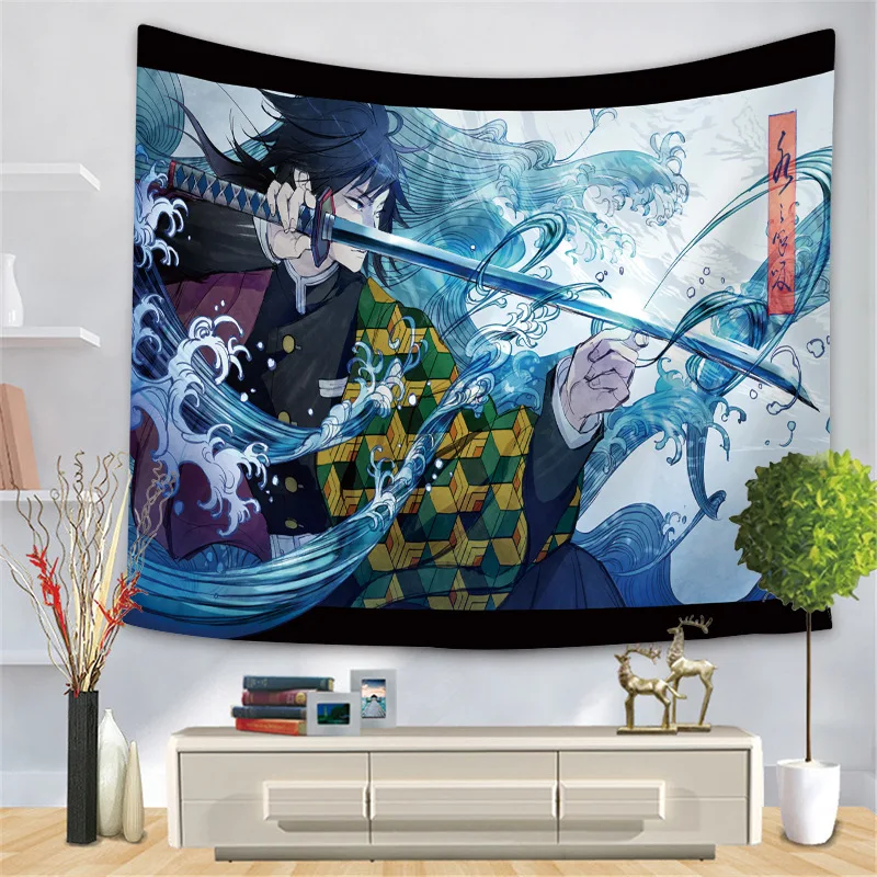 Anime Tapestry Cartoon Ghost Slayer Tapestry Digital Printed Wall Cloth Large Size Tapestry for Home Macrame Wall Hanging