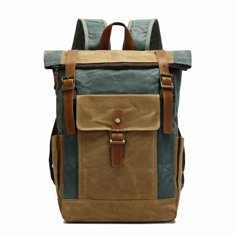 

[Вощеный холщовый рюкзак] Классический кожаный рюкзак Crazy Horse большой вместимости для путешествий на открытом воздухе, пешего туризма, минималистичный стиль, модный дизайн, сумка Sense