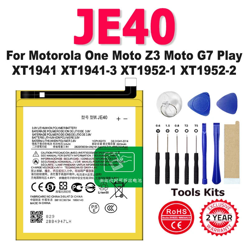 Nueva batería JE40 para Motorola One Moto Z3 Moto G7 Play XT1941 XT1941-3 XT1952-1 XT1952-2 XT capacidad teléfono móvil