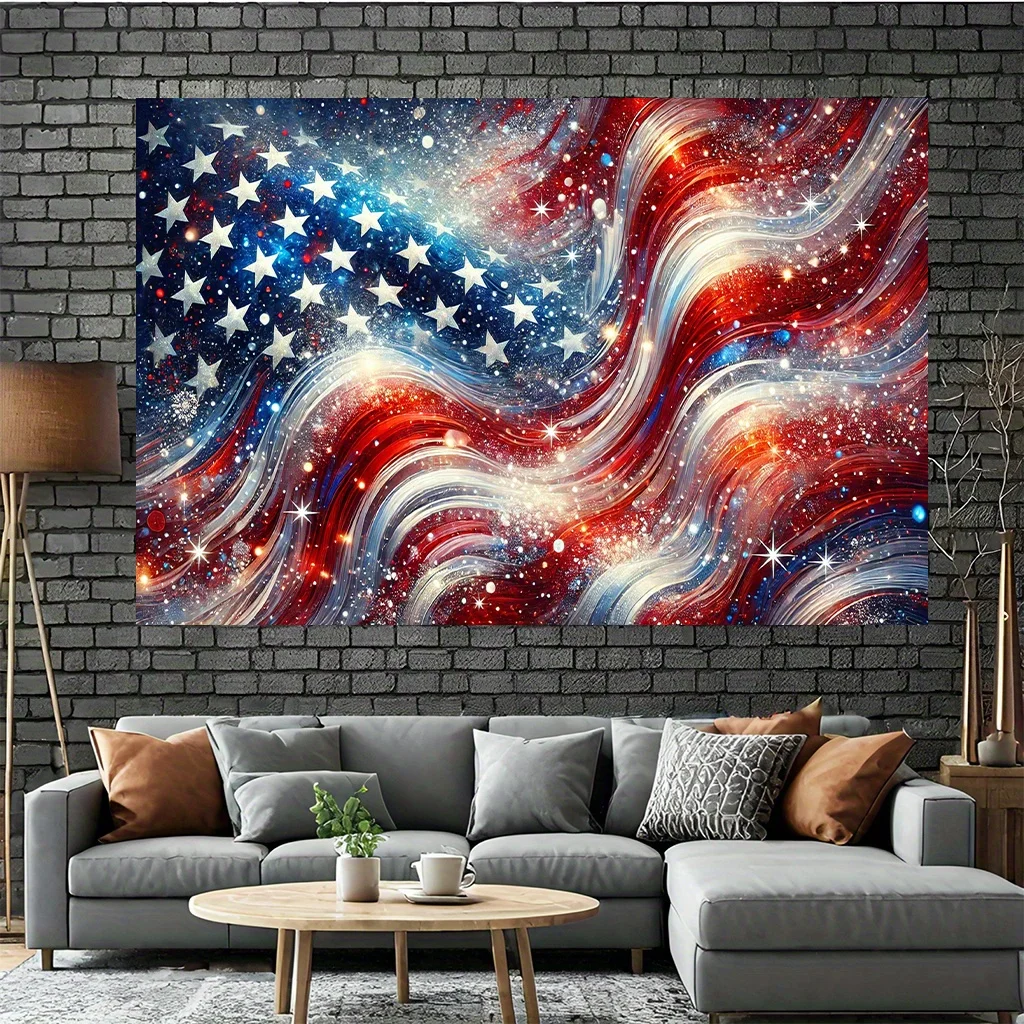 VIKAMA Art American Flag Tapestry Living Room Decoration Wave Starry Sky Elements Independence Day Room Decoration