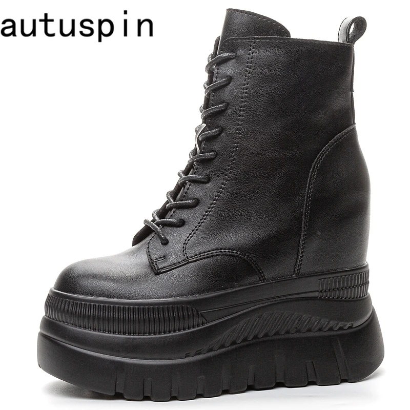 

Autuspin High Wedges Platform Women Short Boots Fashion Leather Ladies Shoes New Sexy Dancing Party Motorcycle Boot Botas Mujer