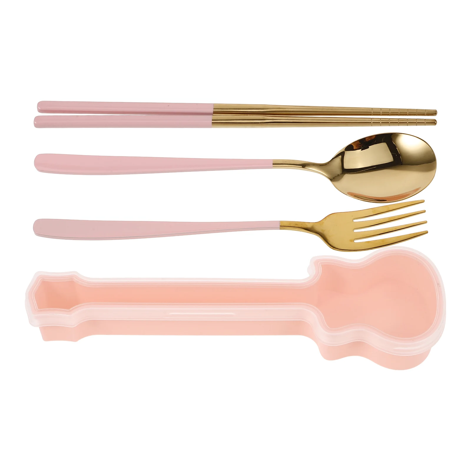 

1 Stainless Steel Cutlery Compact Reusable Utensils Kit With Guitar Case For Travel Outdoor Picnic Lunch Camping Utensil Set