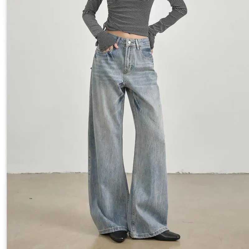 ZHISILAO جينز كلاسيكي أزرق واسع الساق للنساء عتيق غير رسمي فضفاض كامل الطول من قماش الدنيم ملابس الشارع الشهير 2025 #2