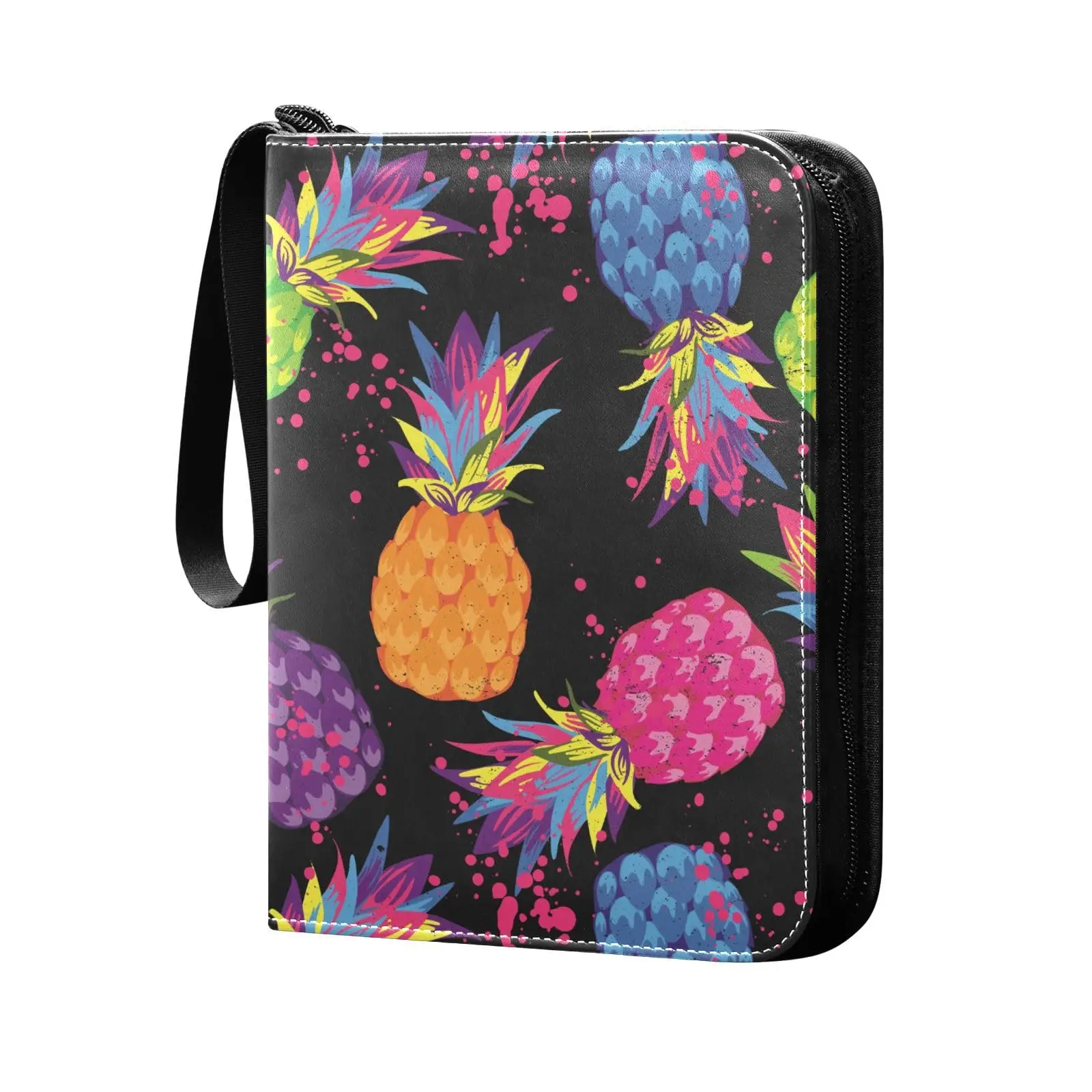 Tropical Summer Pineapple 4 Pocket Card Binder 400 Double Sided Pocket Album for Sport Game Cards Unique Card Collection Storage