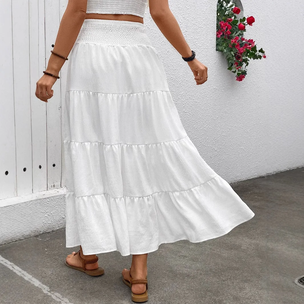 Half skirt 2026 summer beach stretch high waisted bohemian style casual long skirt for women