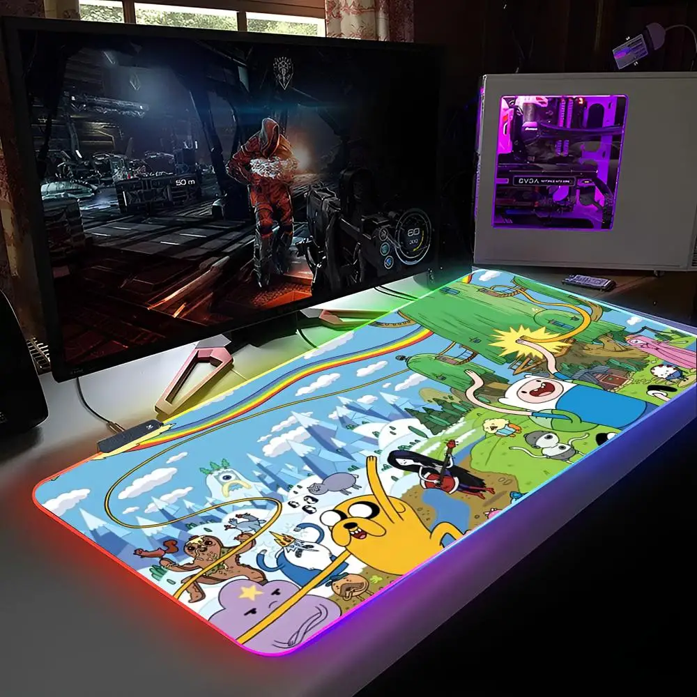 Adventure Time Cartoon Mouse Pad RGB Backlit Mouse Pad Laptop Mouse Pad Laptop Gamer Computer Desk Gaming Accessories