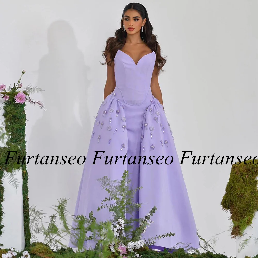 Lilac Prom Dress V Neck Sleeveless Luxury Beading Stones A Line Saudi Evening Dresses 2024 Wedding Party Gown Custom Color