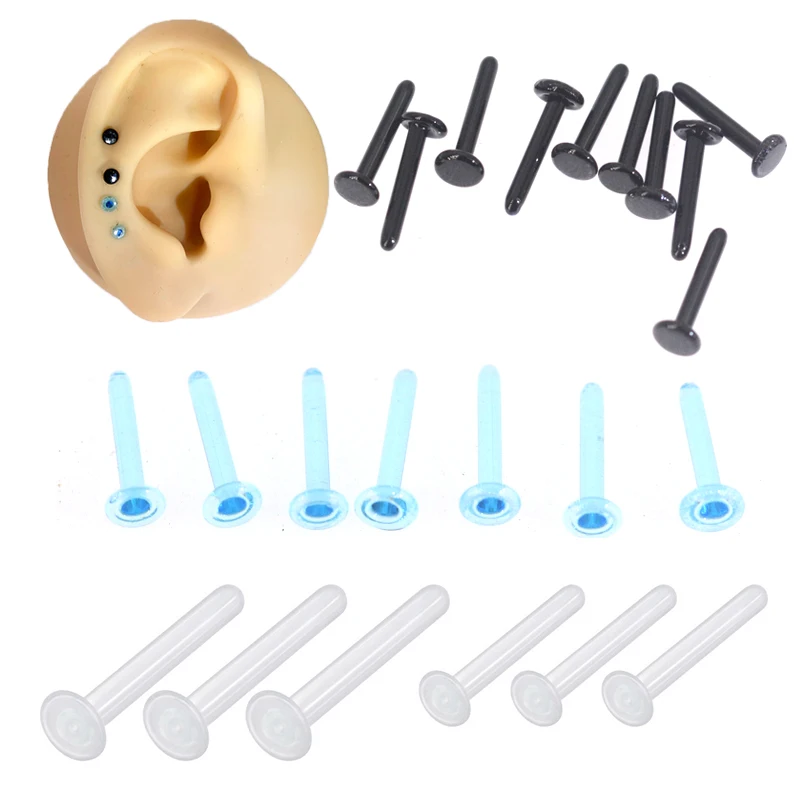 Piercing de cristal transparente azul claro, retenedor de nariz, tachuelas de nariz en forma de I & L, Invisible, fosa nasal, hélice, cartílago, 8mm, 10mm, 12mm, 1 pieza