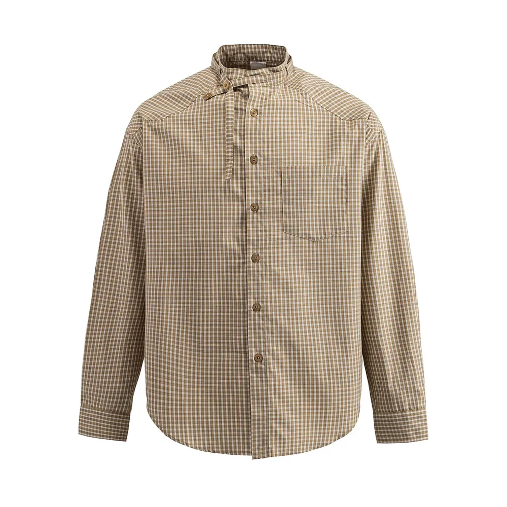 

Мужская нишевая дизайнерская рубашка с воротником-стойкой в клетку, повседневная свободная рубашка с длинным рукавом Cityboy, рубашки-карго большого размера, блузки