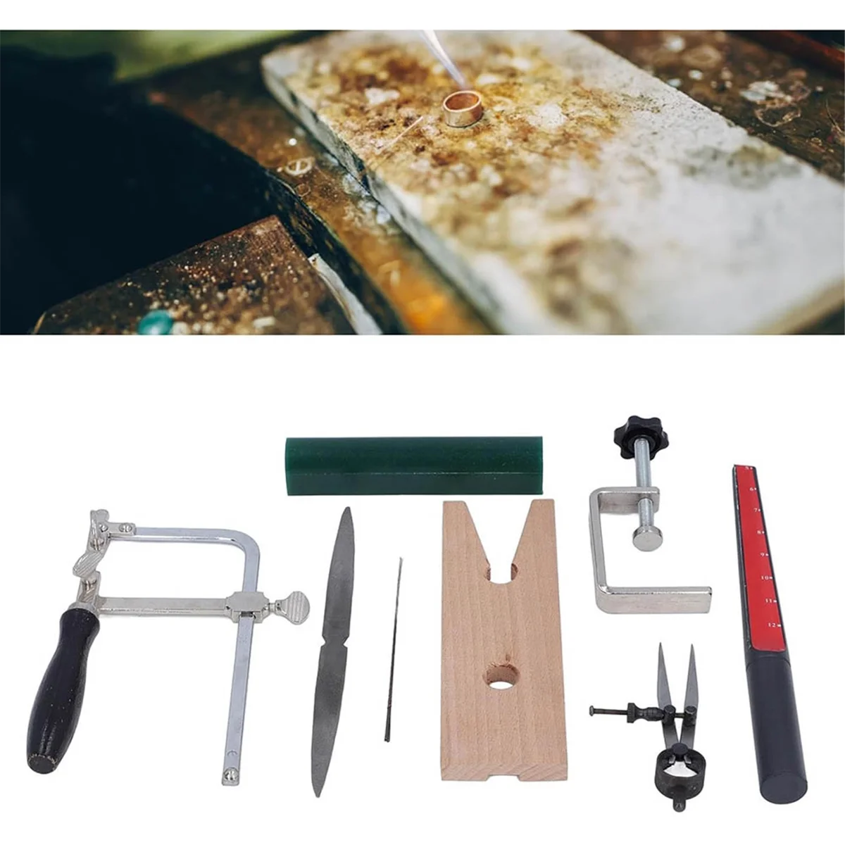 A06K Sieraden Wax Ring Maken Casting Tool Kit, Ring Wax Carving Tools Wax Ring Sizer Wax Tube File Sieraden Ring Saw Frame