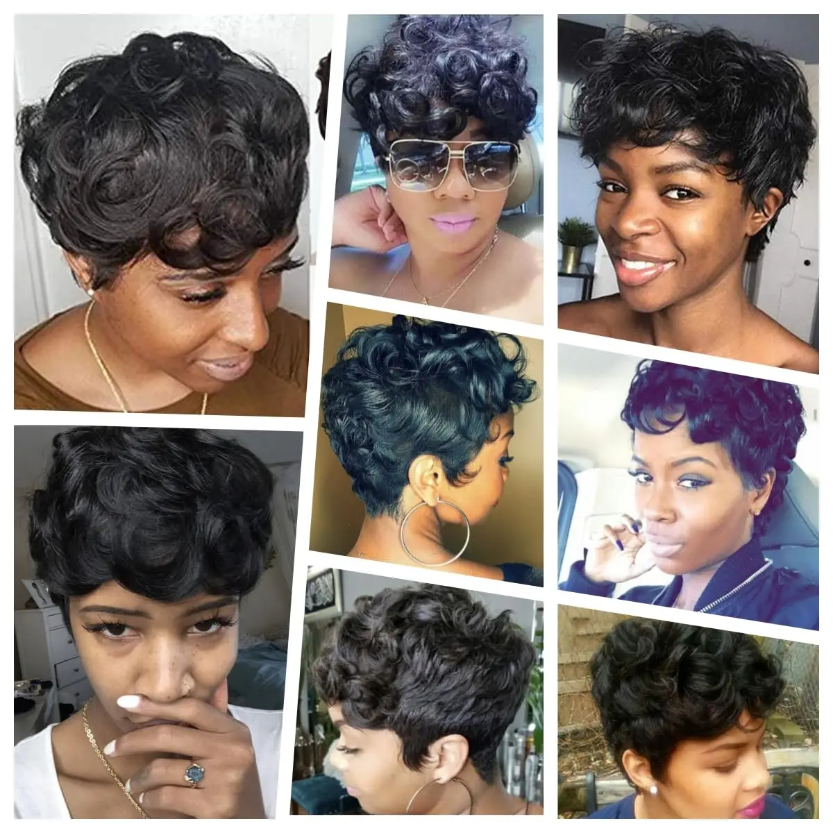 Short Pixie Wigs for Black Women Short Black Curly Pixie Wigs Synthetic Hair Wigs for Black Women Natural Wavy Black Pixie Cut W