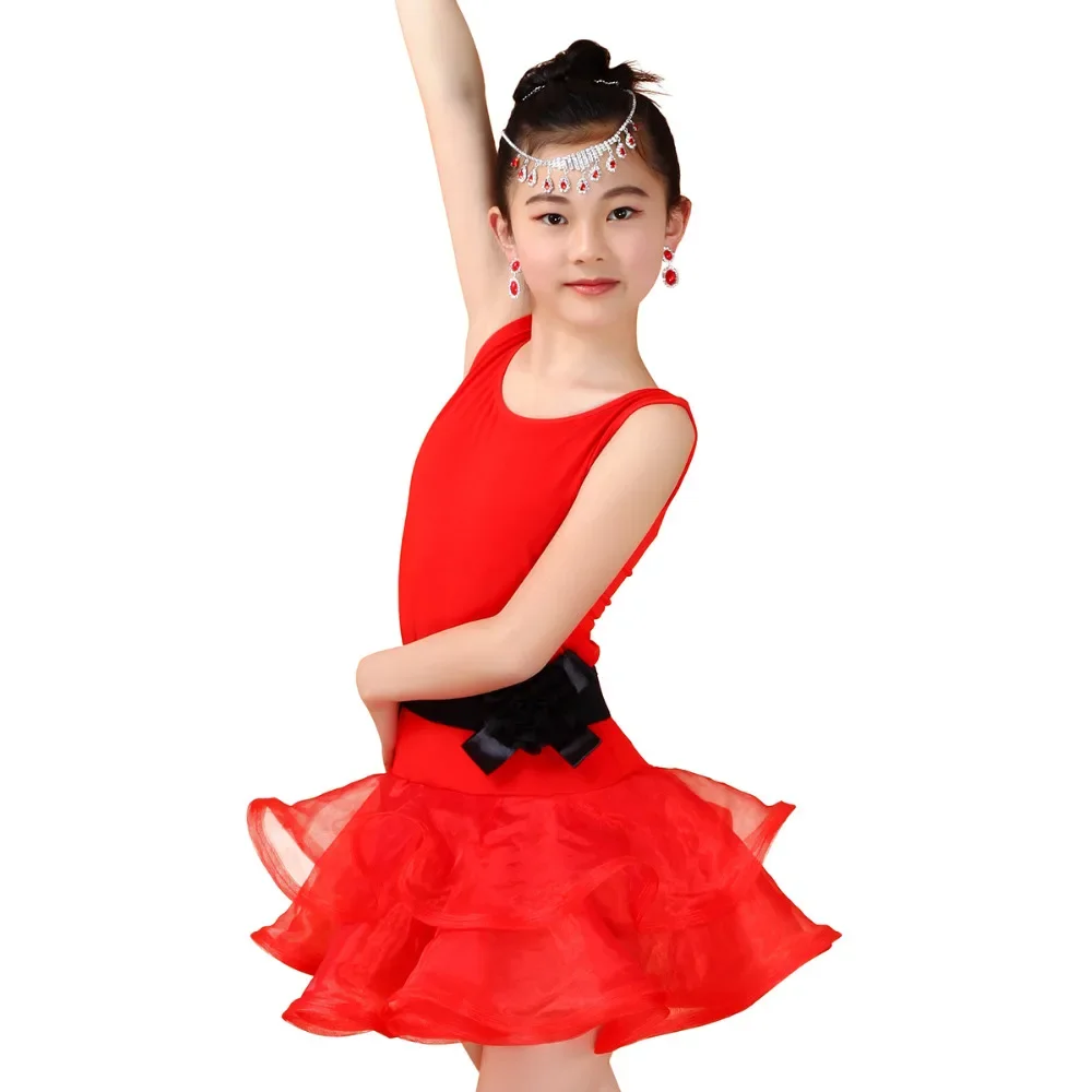 Free Shipping One-Piece Dance Dress Girls Dresses Kids Stage Show Costumes Lovely Ballroom Tutus Salsa Dancing Clothing For Sale