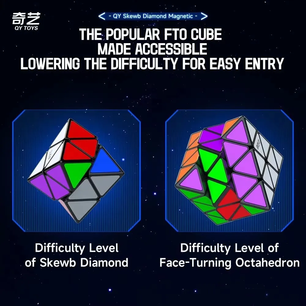 Qiyi fto-skewダイヤモンド八面体マジックキューブ子供用、黒の教育玩具、磁気または非磁性マジックキューブ