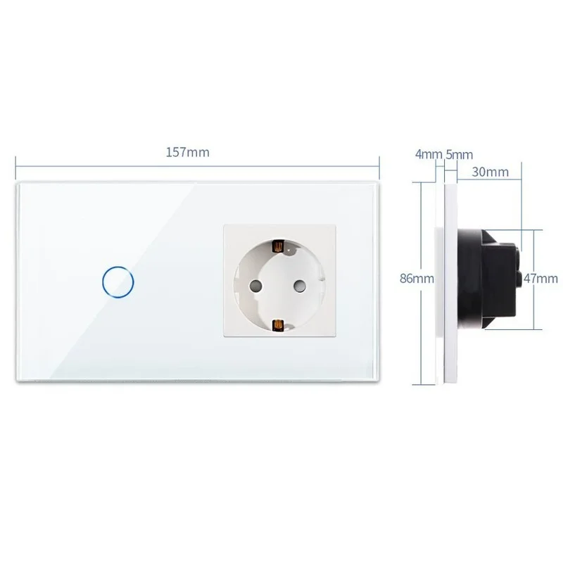 Bingoelec Socket with Switch EU Sockets and Switches Crystal Glass Panel Touch Light Switch Home Improvement Wall Sensor Switch