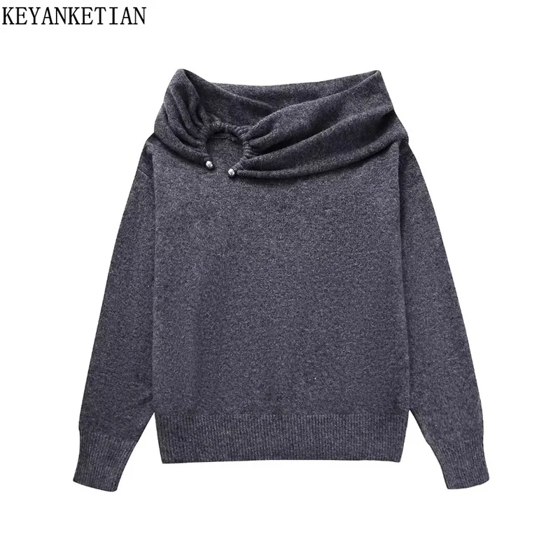 

KEYANKETIAN Winter New Women's Slash neck Off the Shoulder Sweater Pullover Fashion Sexy Loose Strapless Corset Knitted Top