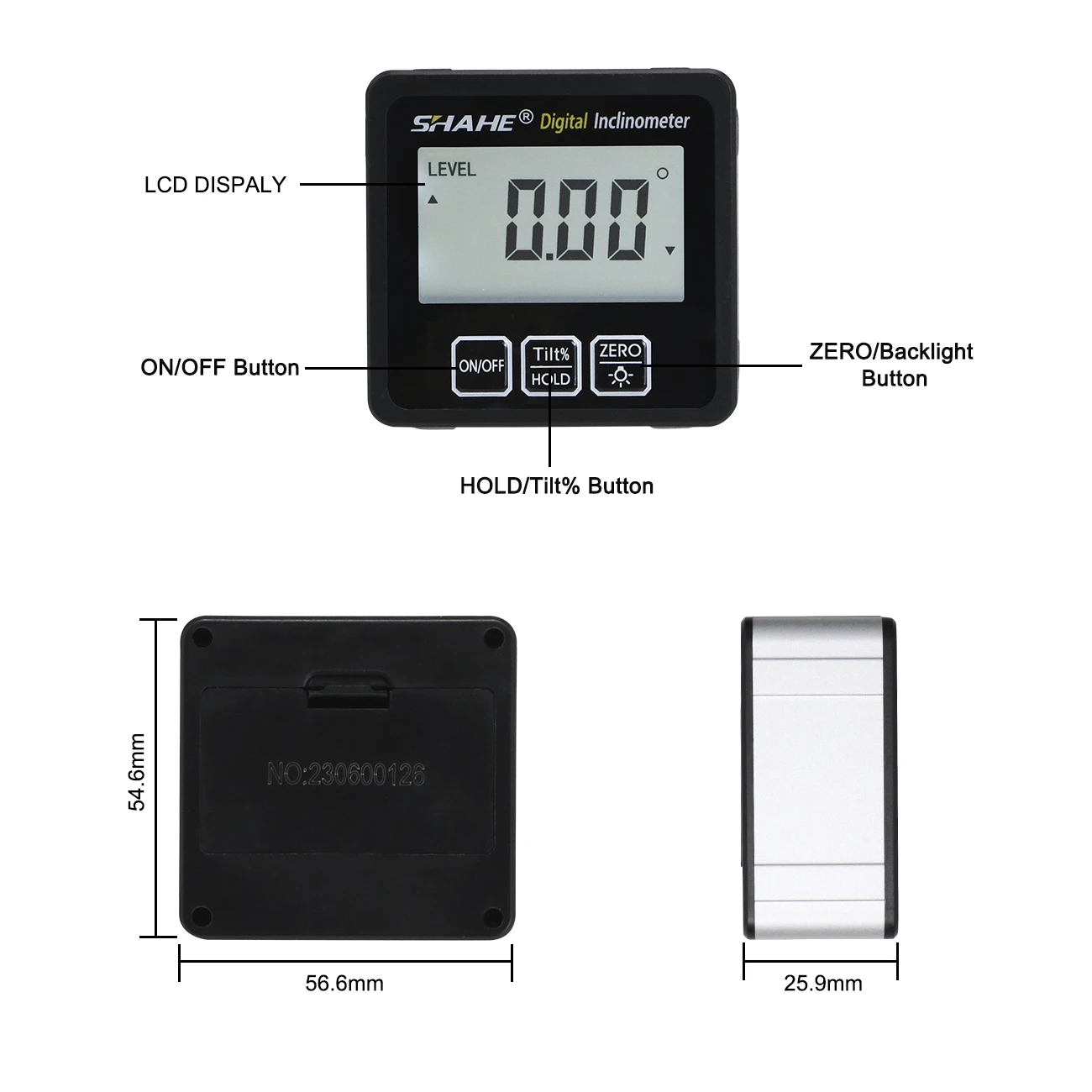 Shahe Electronic Level Digital Protractor Level Box Digital Angle Meter Inclinometer Digital Magnetic